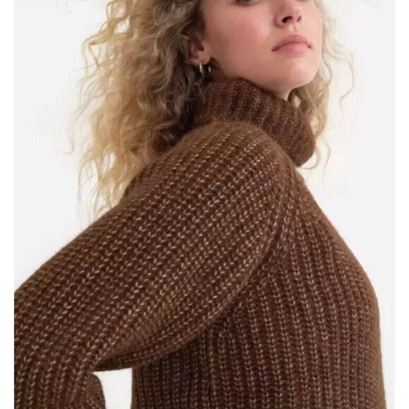 Mate the label Women Chunky Alpaca Turtleneck Sweater M/L Brown Organic Peru NEW - Picture 4 of 11